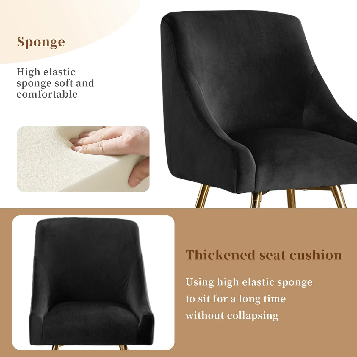Black Velvet Upholstered Dining Chair Set of 6 T5432