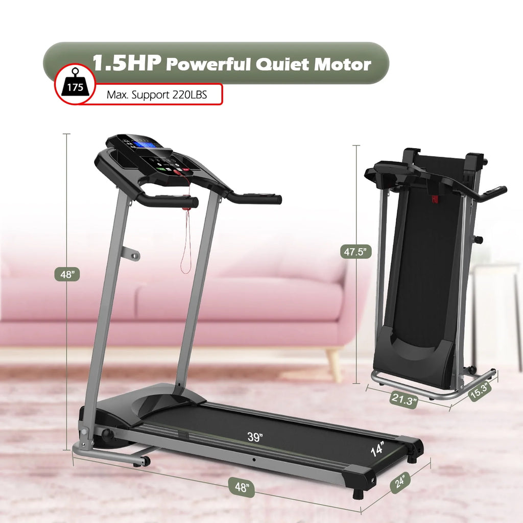 Folding 1.5HP Electric Treadmill Black X3893