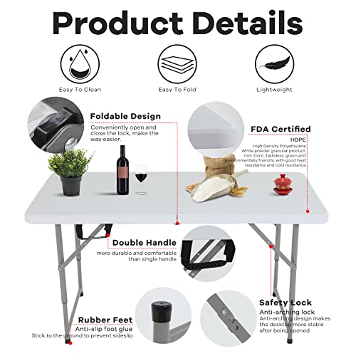 Folding Table 4FT Plastic Height Adjustable White M6081