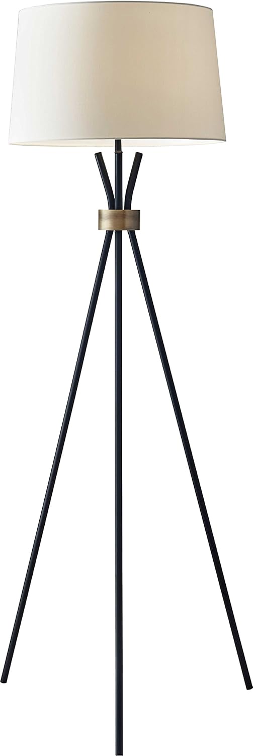 Black Tripod Floor Lamp with Antique Brass Accent B460