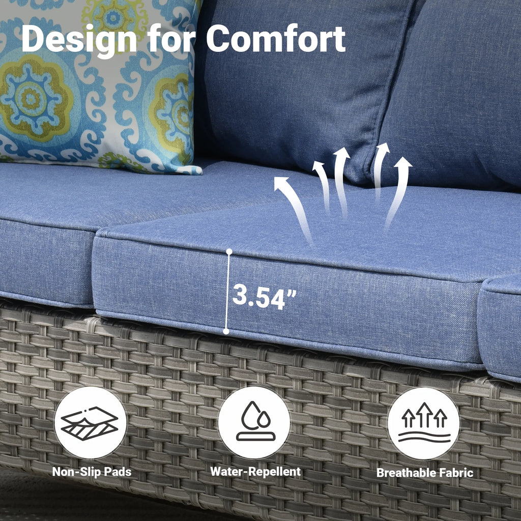 7 Pieces All Weather Wicker Patio Furniture Set with Sectional Couch and Ottoman D67900
