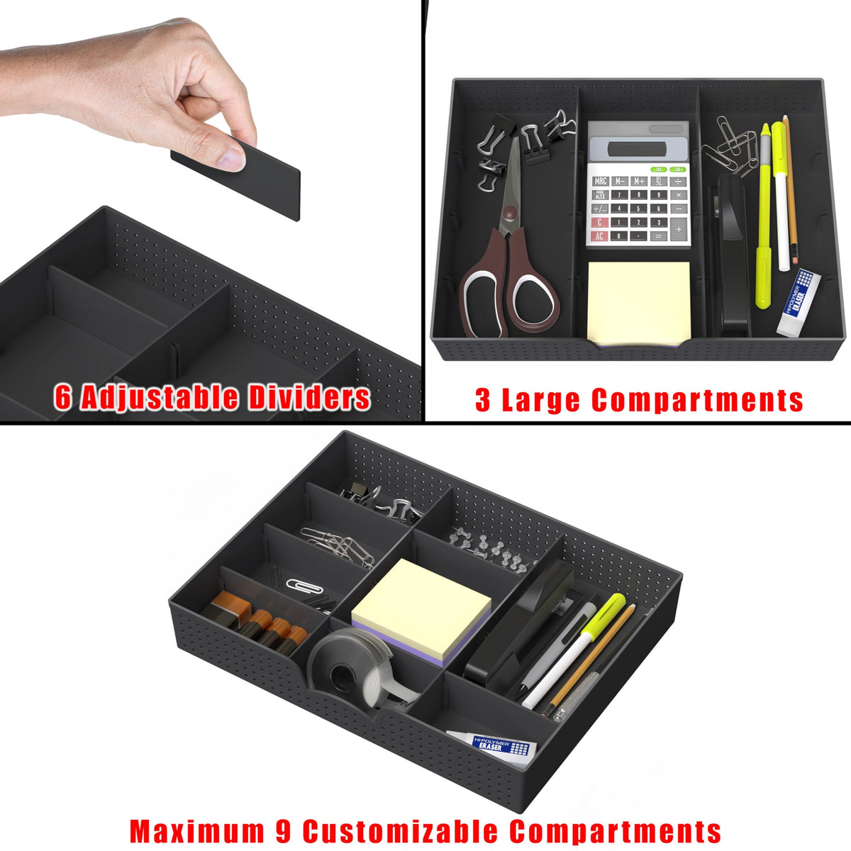 Black 9 Compartment Drawer Organizer Tray W3880