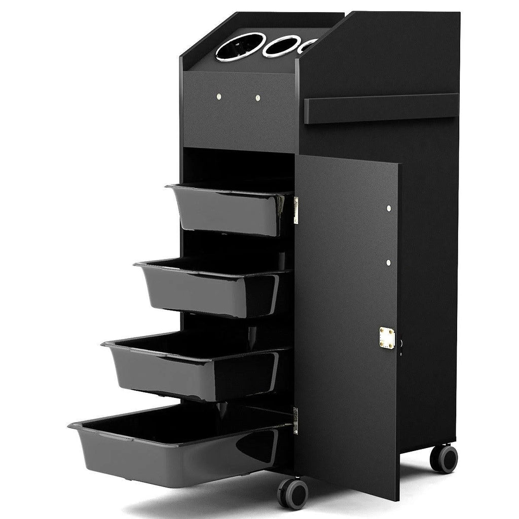Black Salon Trolley Cart with 4 Storage Trays A385