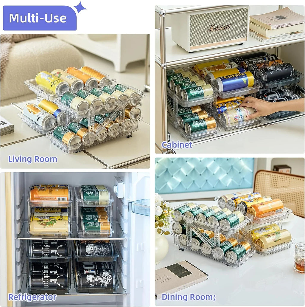 2 Pcs Clear Plastic Beverage Soda Can Organizer for Refrigerator G94856