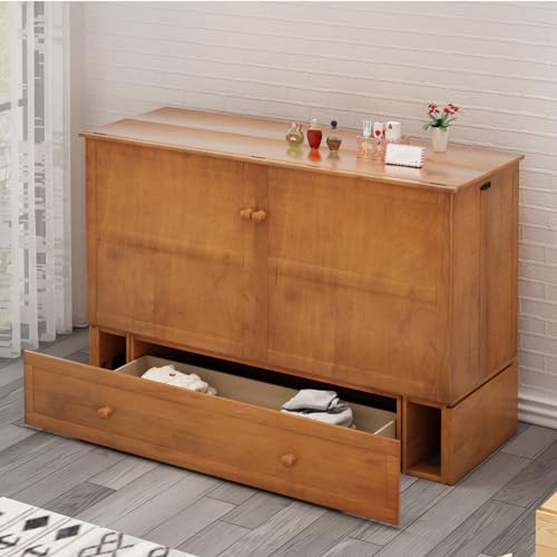 Queen Size Murphy Bed with Charging Station, Folding Foam Mattress (Cherry) U29110