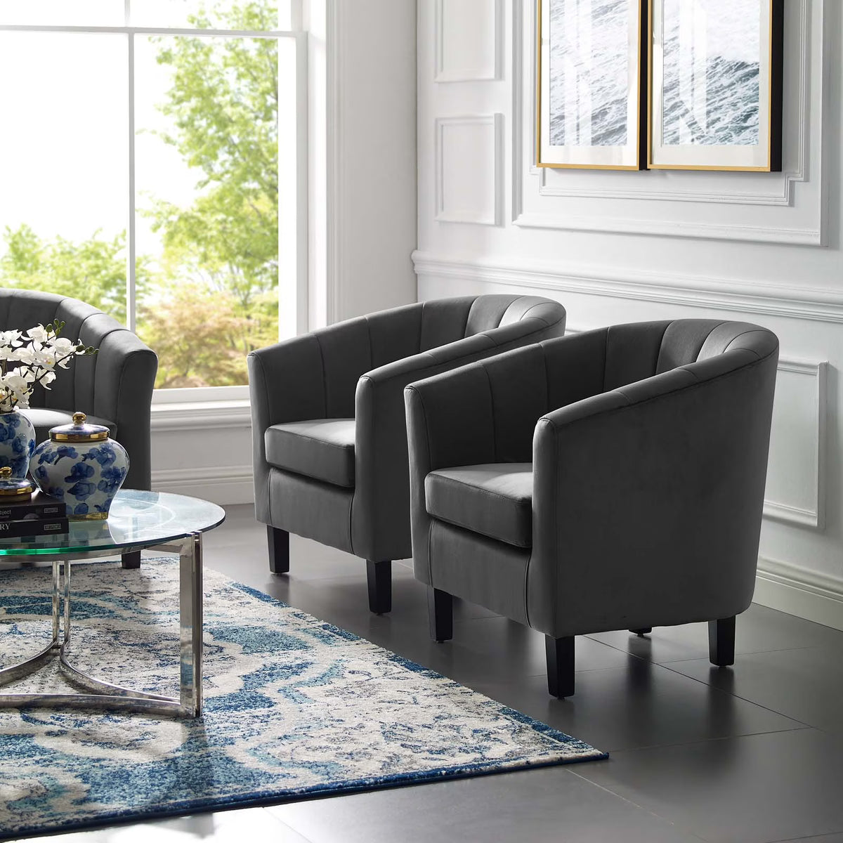 Gray Performance Velvet Armchair Set of 2 A37718