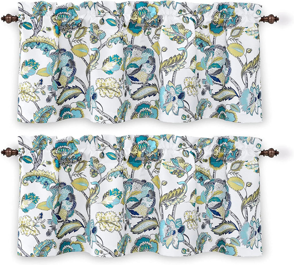 Floral Leaves 18 Inch Length Room Darkening Valance 52x18 White Seafoam Gray 2 Pack P509