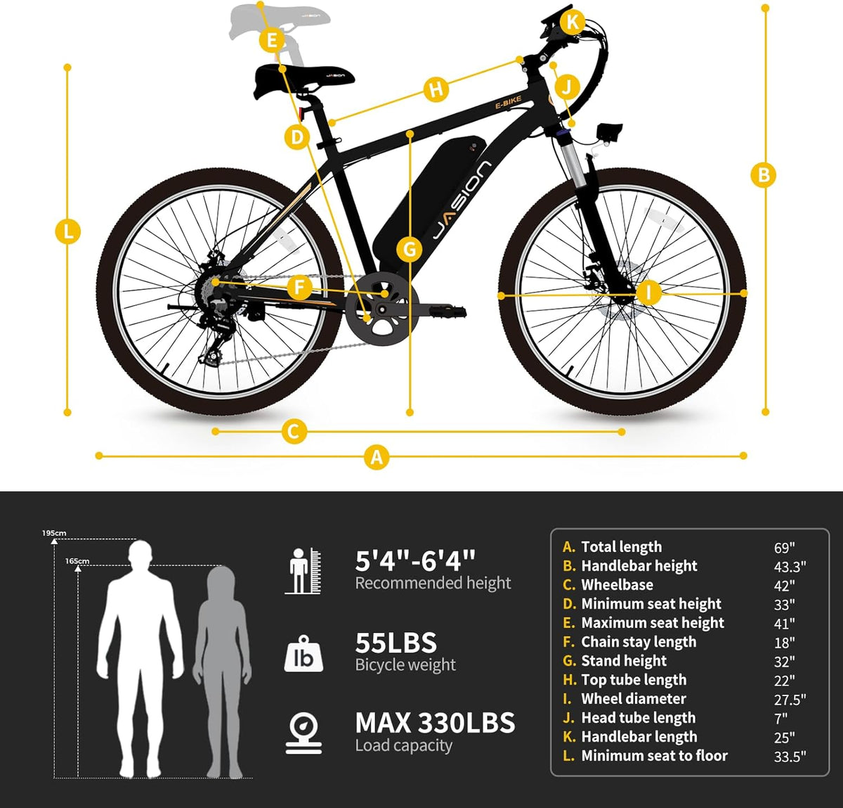 27.5" Electric Bike with 500W Brushless Motor and Front Fork Suspension K8787