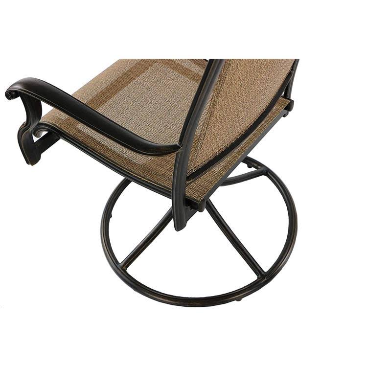 Beige 3-Piece Bistro Set with 2 Sling Swivel Rockers and Cast-Top Table A382