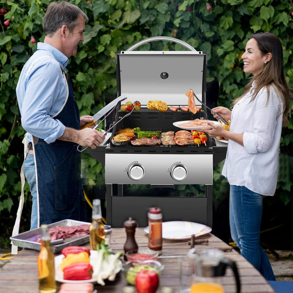 Portable 2 Burners Propane Gas Grill with Storage Shelf P213615