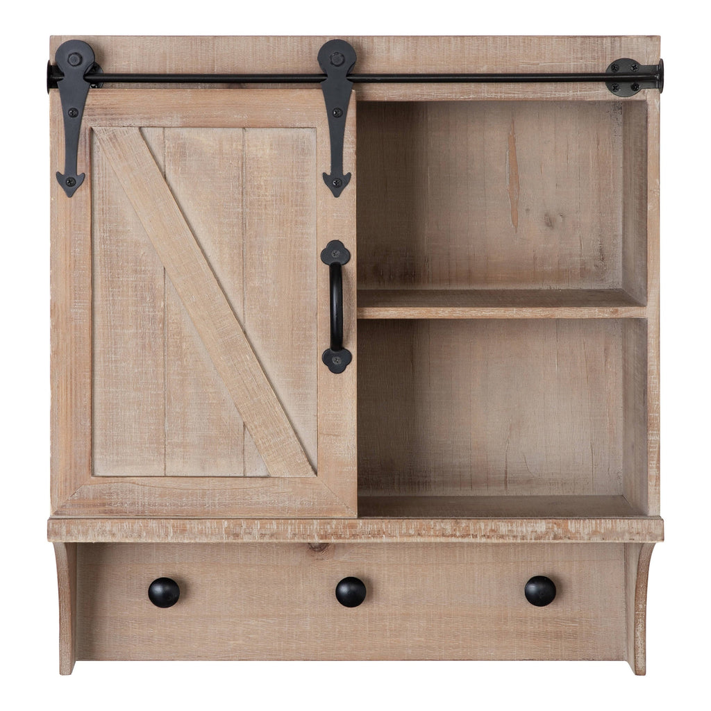 White Decorative Farmhouse Cabinet Wall Organizer with Sliding Barn Door and 3 Knobs T837324