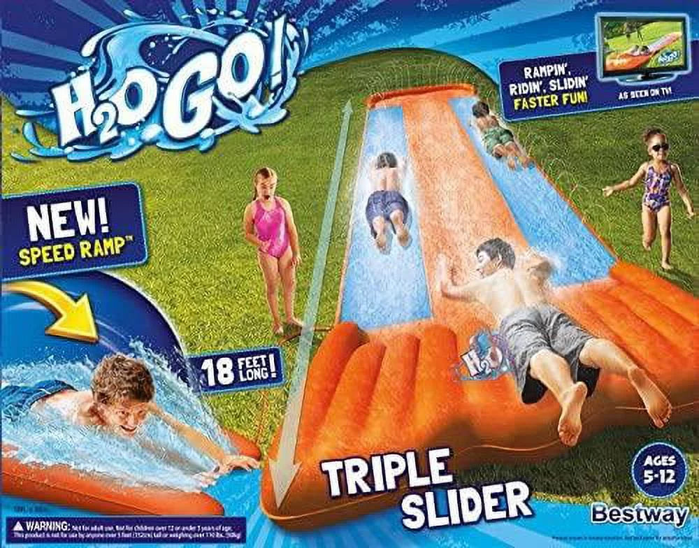 18' Triple Lane Water Slide with Ramp C449