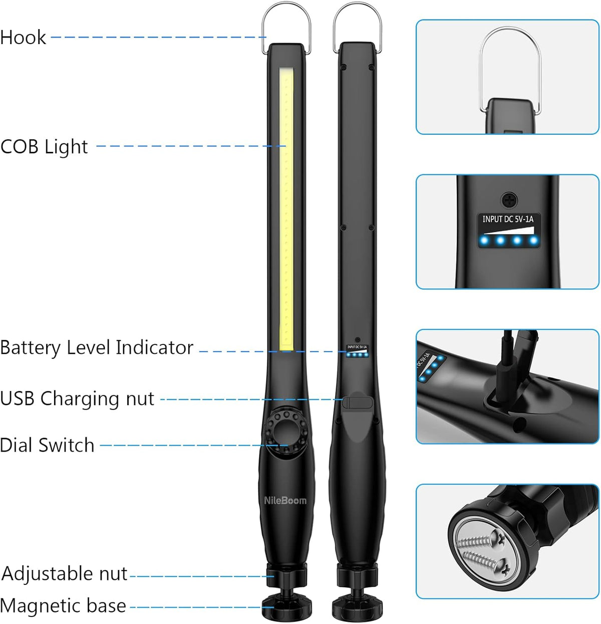 800 Lumens Rechargeable COB LED Work Light 4 Pack P9888