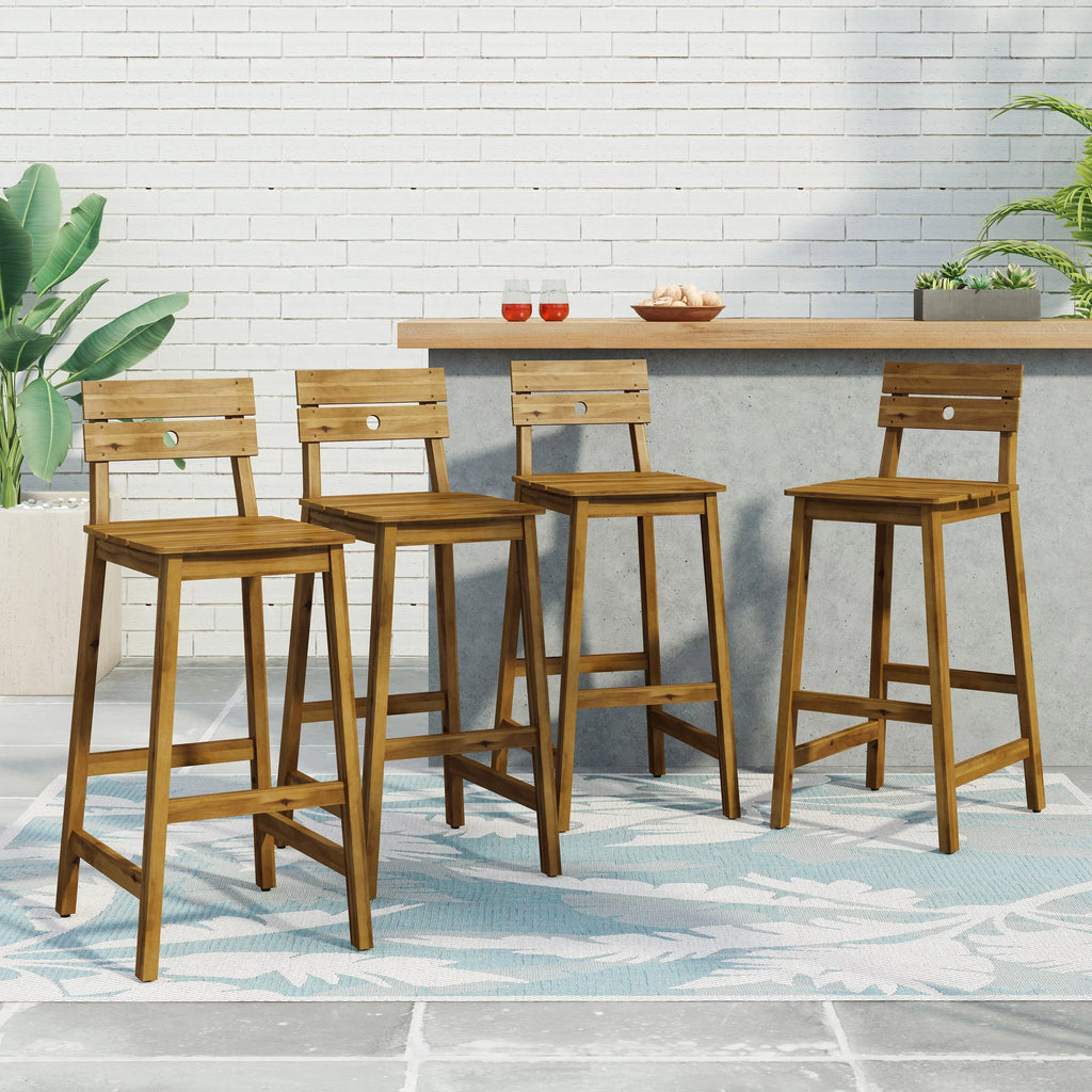 Acacia Wood Backed Barstools, Set of 4 W9326