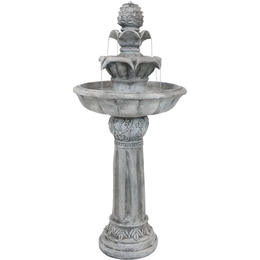 White Solar Water Fountain with Battery Backup S3929