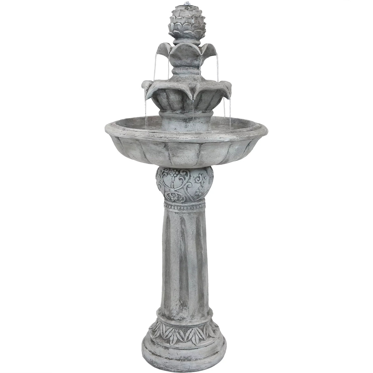 White Solar Water Fountain with Battery Backup S3929