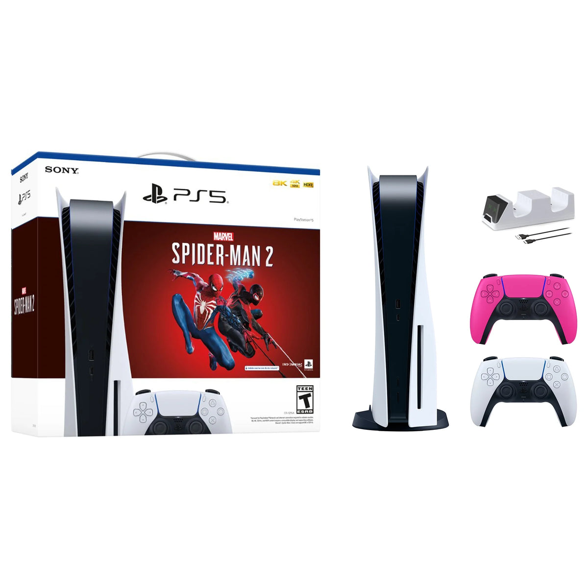 White PlayStation 5 Disc Edition Console with Two Controllers F2635