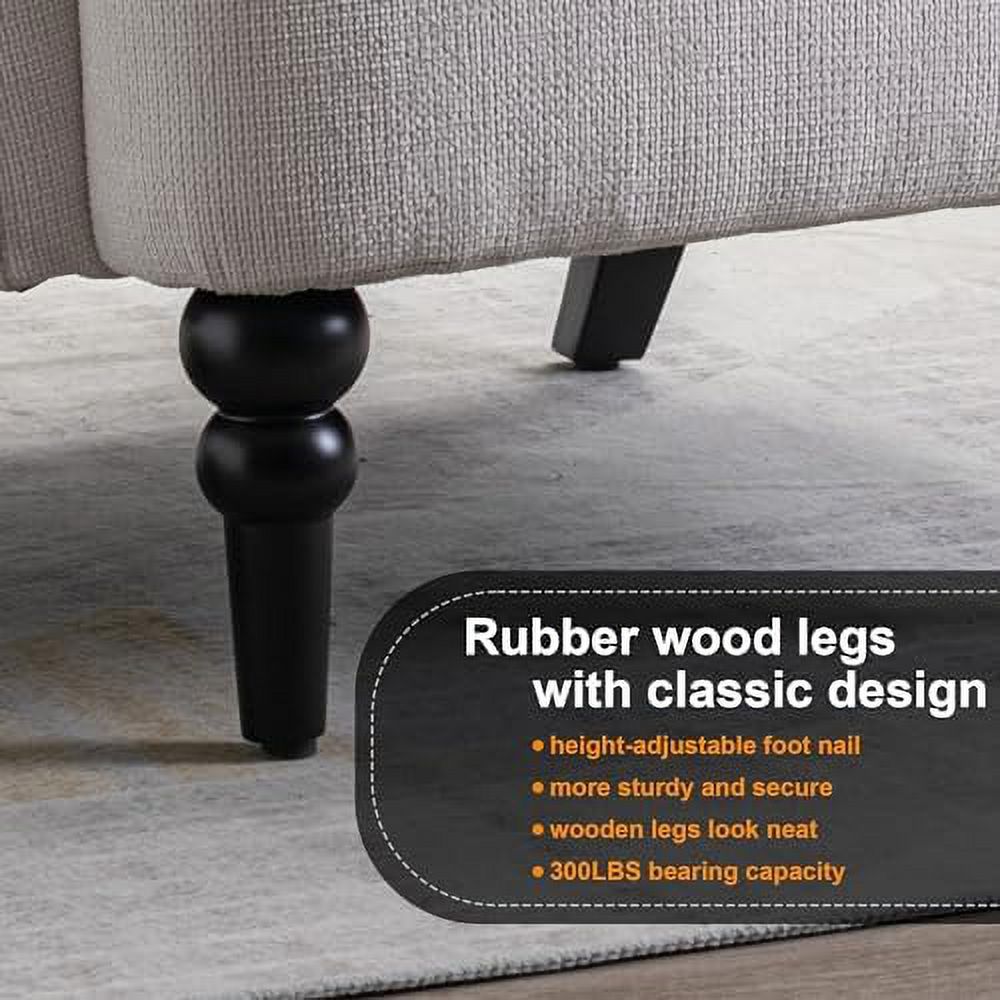 Upholstered Polyester Tufted Wingback Arm Chair with Wooden Legs Z32992