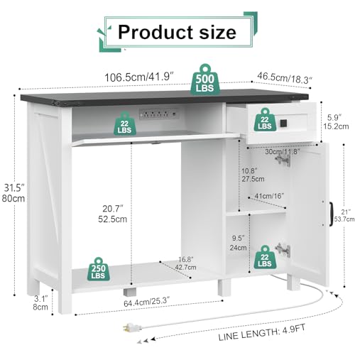 White 40 Gallon Aquarium Stand with Drawer and Cabinet Storage H8758