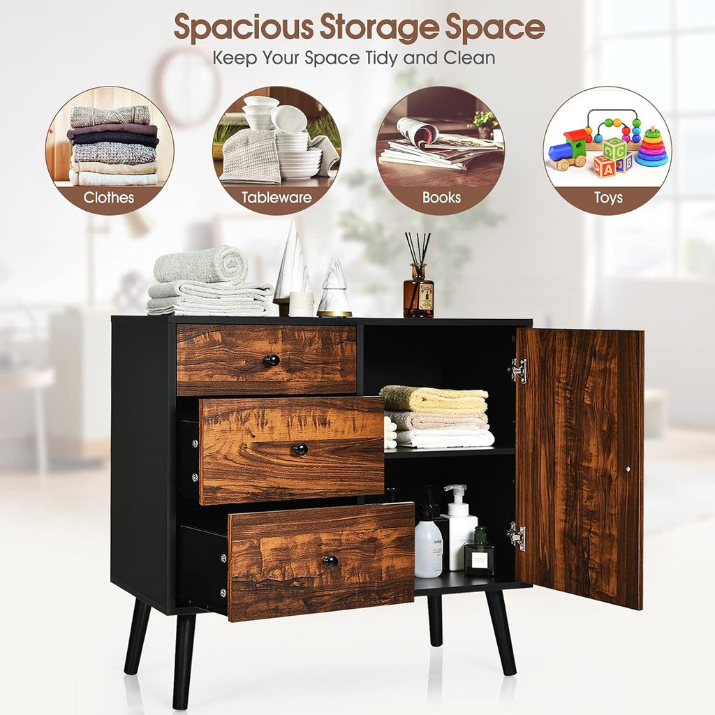 Storage Cabinet Buffet Sideboard with 3 Drawers and Adjustable Shelf D88662