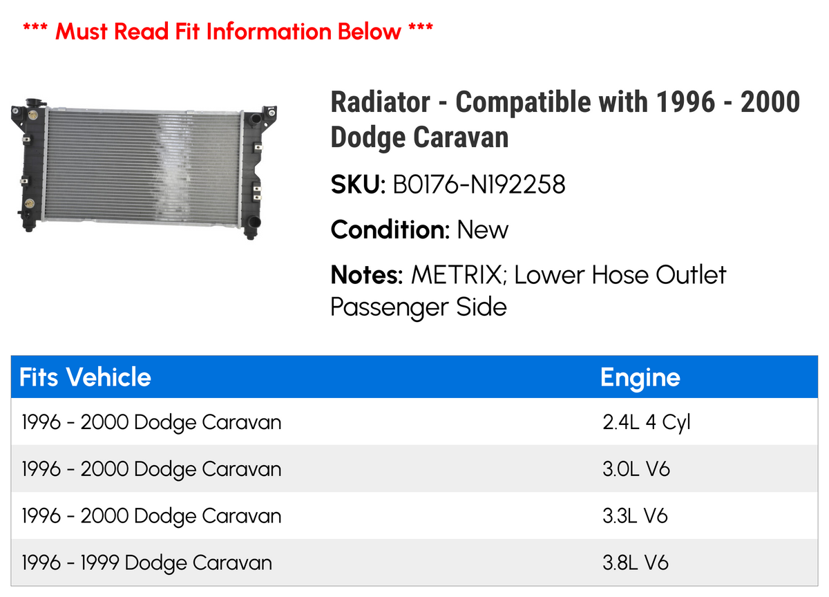 Radiator for 1996-2000 Dodge Caravan P863