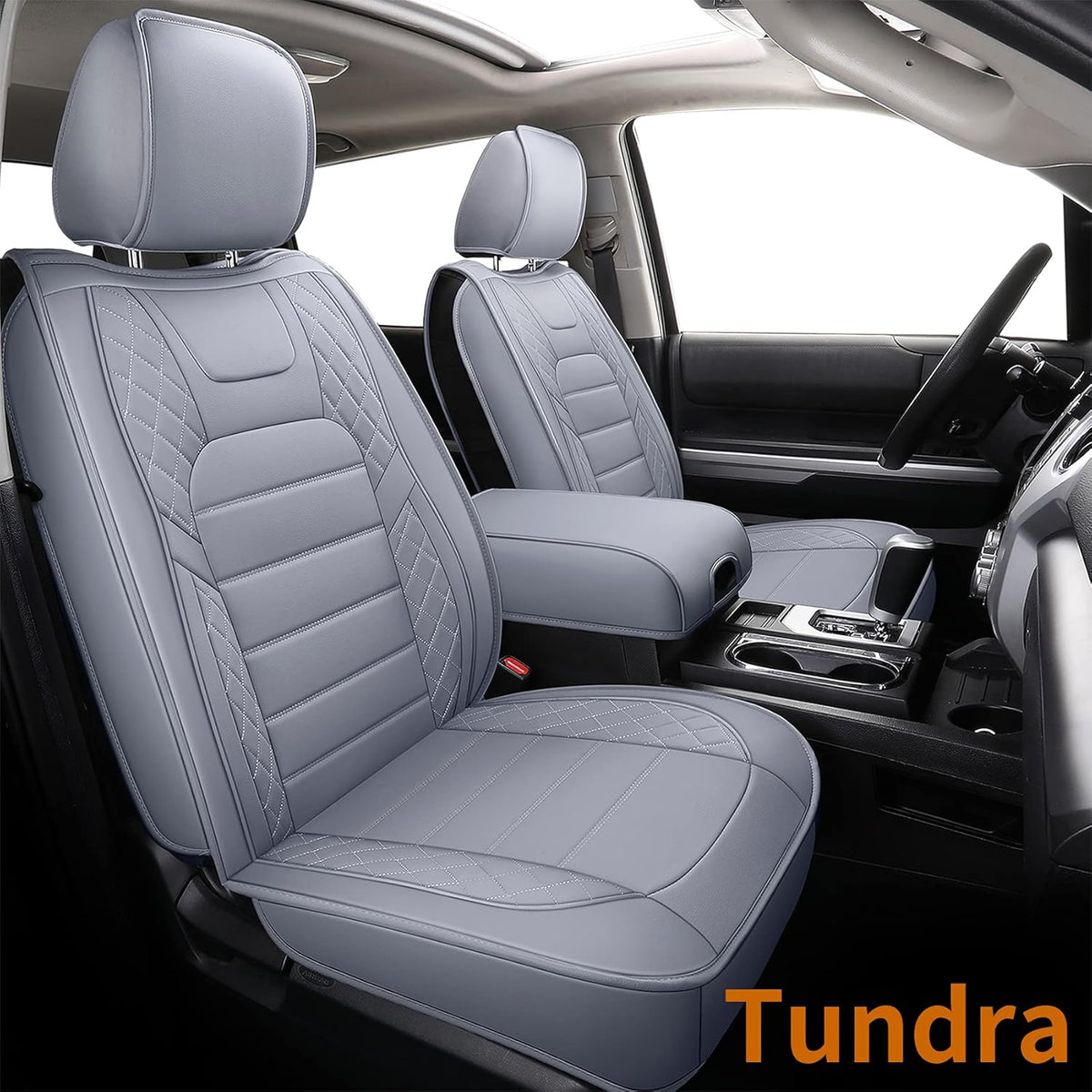 Black Faux Leather Full Set Seat Covers with Center Console Cover D189