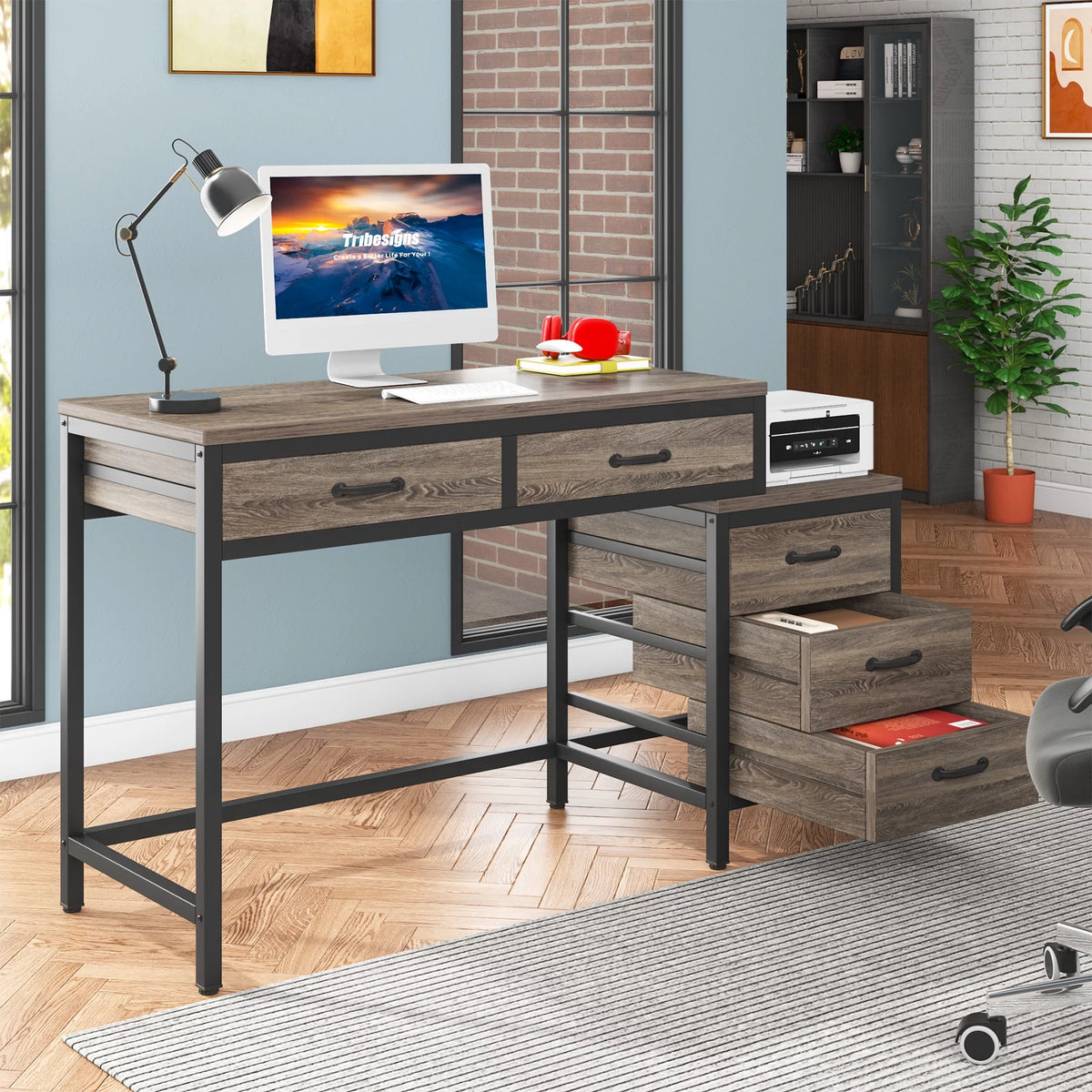 Computer Desk with 5 Drawers and File Cabinet K6154