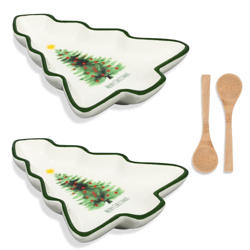2 Pcs Christmas Dinner Platter Ceramic Serving Dishes with Wooden Spoon Serving Platters Bowl N590