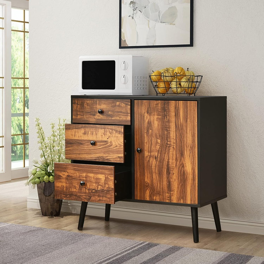 Storage Cabinet Buffet Sideboard with 3 Drawers and Adjustable Shelf D88662