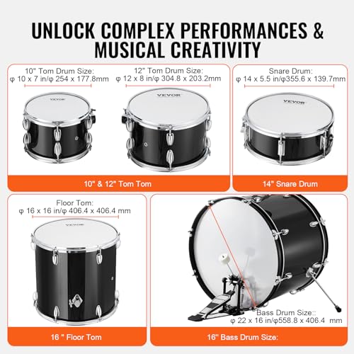 Black 5-Piece Drum Set with Bass, Toms, Snare, Floor, Stands, Cymbal, Hi-Hat Pedal and Drumsticks S1772