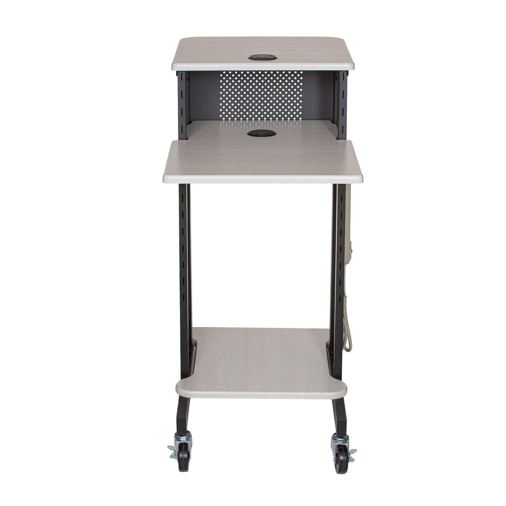 Presentation Cart and Stand, Steel Frame, Ivory Woodgrain E98510