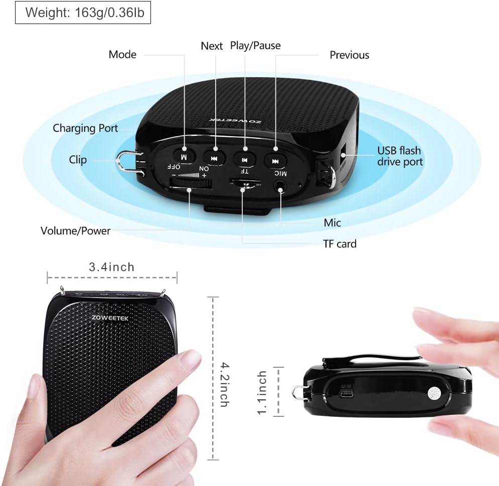 10W Portable Rechargeable Voice Amplifier with UHF Wireless Microphone Headset J920793
