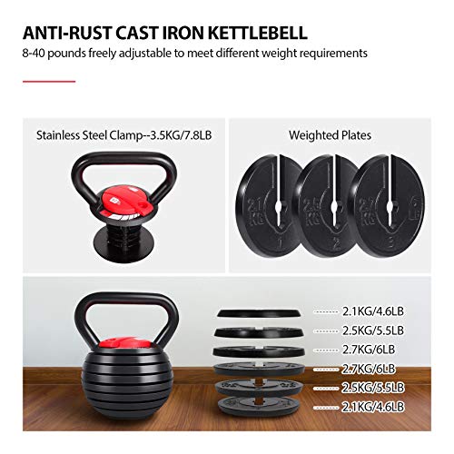 Adjustable Cast Iron Kettlebell Weights Set 5, 8, 9, 12lb Y24341