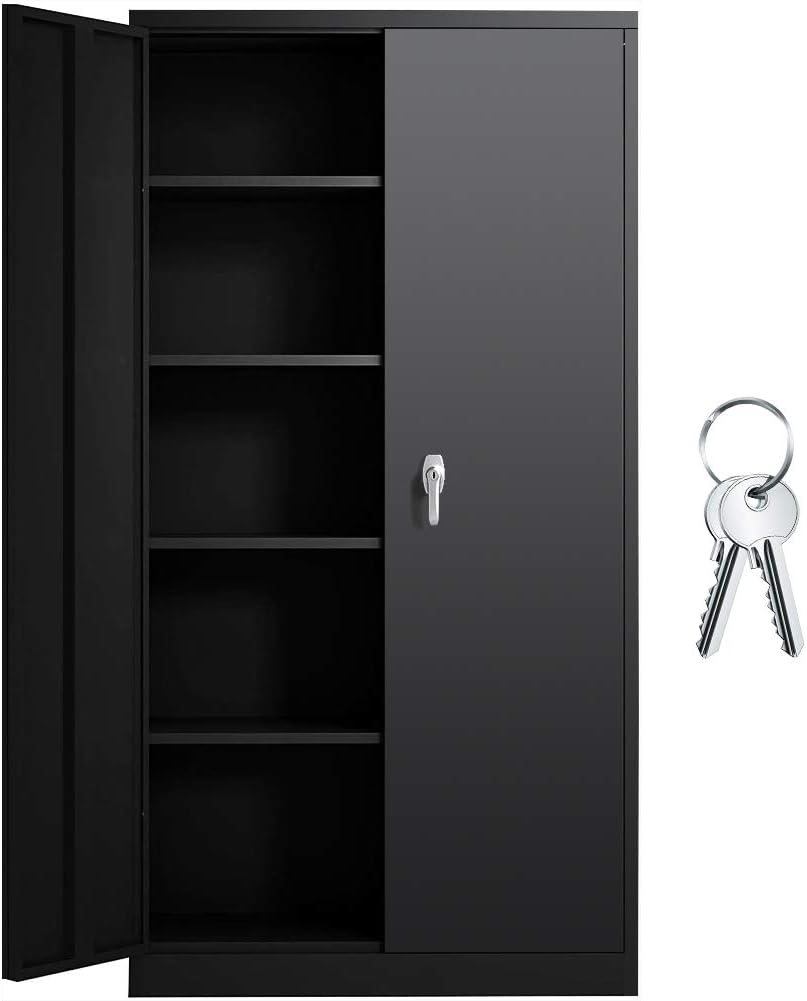 Tall Gray Locking Steel Storage Cabinet with Shelves Z172979