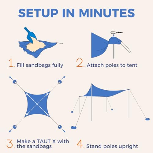 Beach Tent Sun Shelter with 4 Poles, UPF 50+ Protection N478439