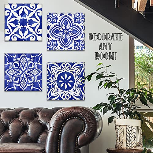 Blue Mosaic 4 Panels Canvas Paintings (12" x 12") E564717