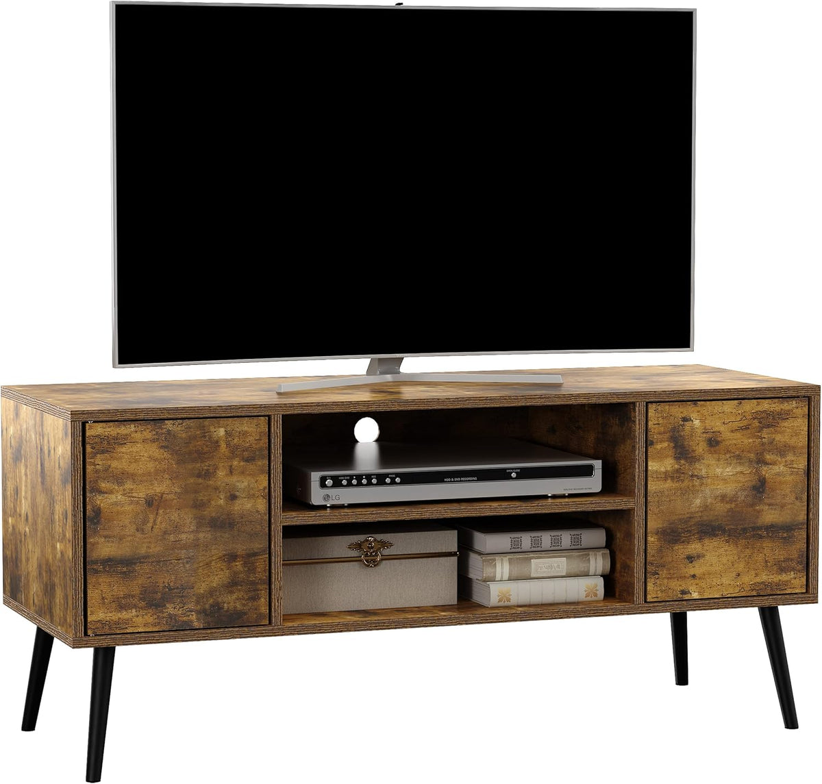 55 Inch Black Rustic Brown TV Stand with Open Shelves K376