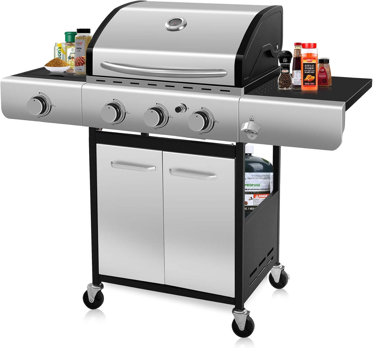 Portable 2 Burners Propane Gas Grill with Storage Shelf P213615