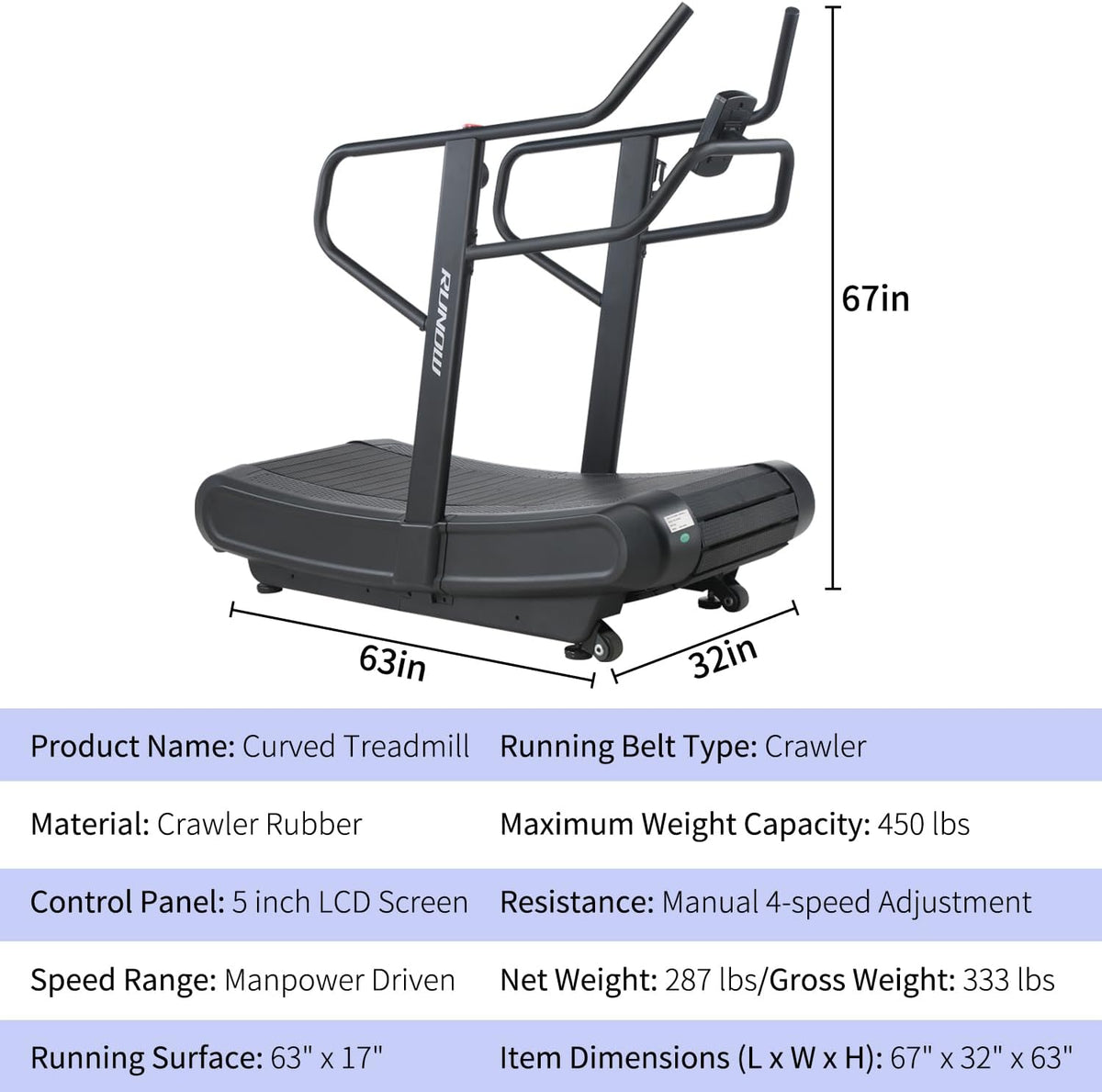 Curved Non-electric Motorized Treadmill with Resistance Adjustment H6050