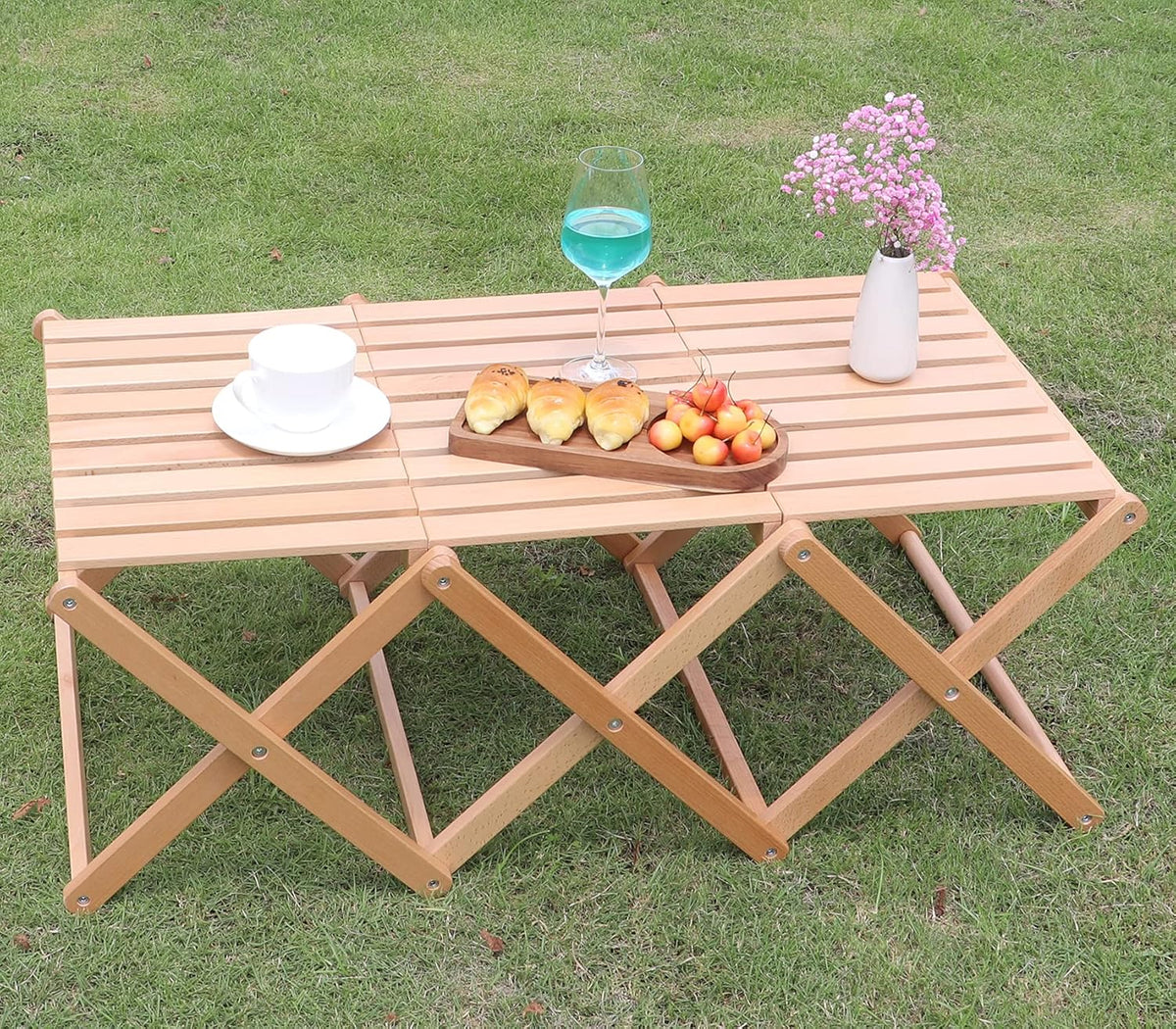 Folding Wood Camping Table Shelf K877