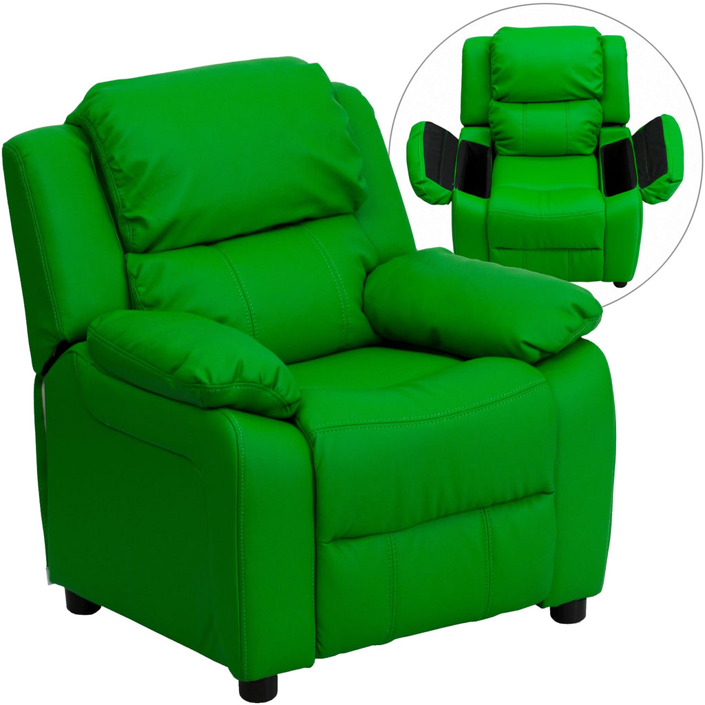 Green Vinyl Kids Recliner with Storage Arms M249732
