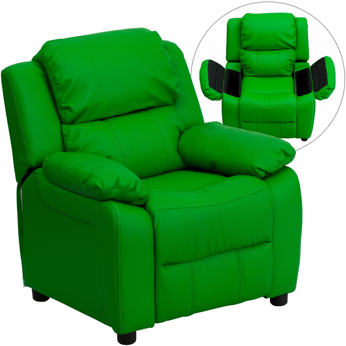 Green Vinyl Kids Recliner with Storage Arms M249732