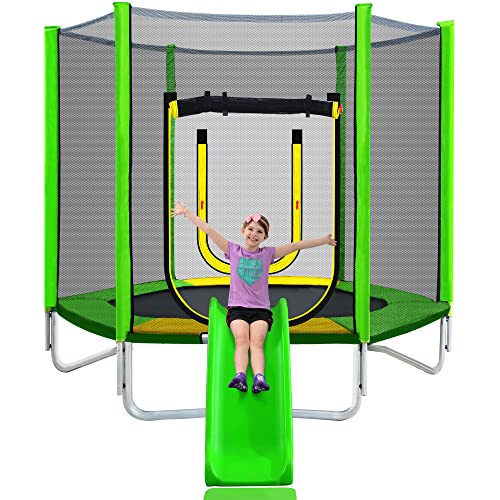 7FT Kids Trampoline with Safety Enclosure Net, Slide and Ladder C146311