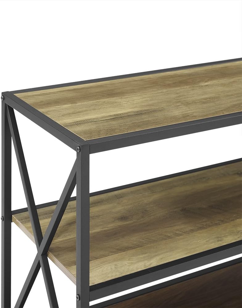 60 Inch Rustic Oak Wood Metal Bookcase T162
