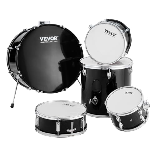 Black 5-Piece Drum Set with Bass, Toms, Snare, Floor, Stands, Cymbal, Hi-Hat Pedal and Drumsticks S1772