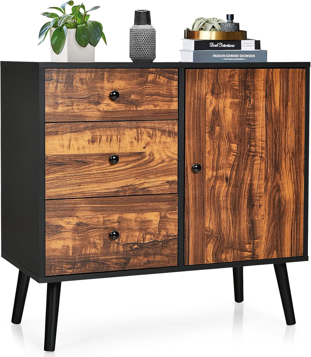 Storage Cabinet Buffet Sideboard with 3 Drawers and Adjustable Shelf D88662