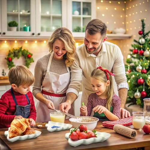 2 Pcs Christmas Dinner Platter Ceramic Serving Dishes with Wooden Spoon Serving Platters Bowl N590