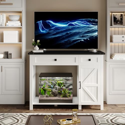 White 40 Gallon Aquarium Stand with Drawer and Cabinet Storage H8758