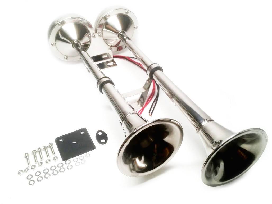 Stainless Steel Dual Trumpet Horn 12V H104