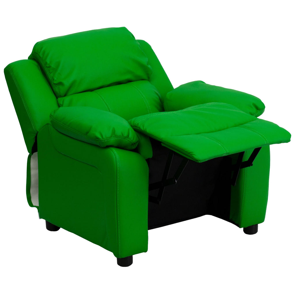 Green Vinyl Kids Recliner with Storage Arms M249732